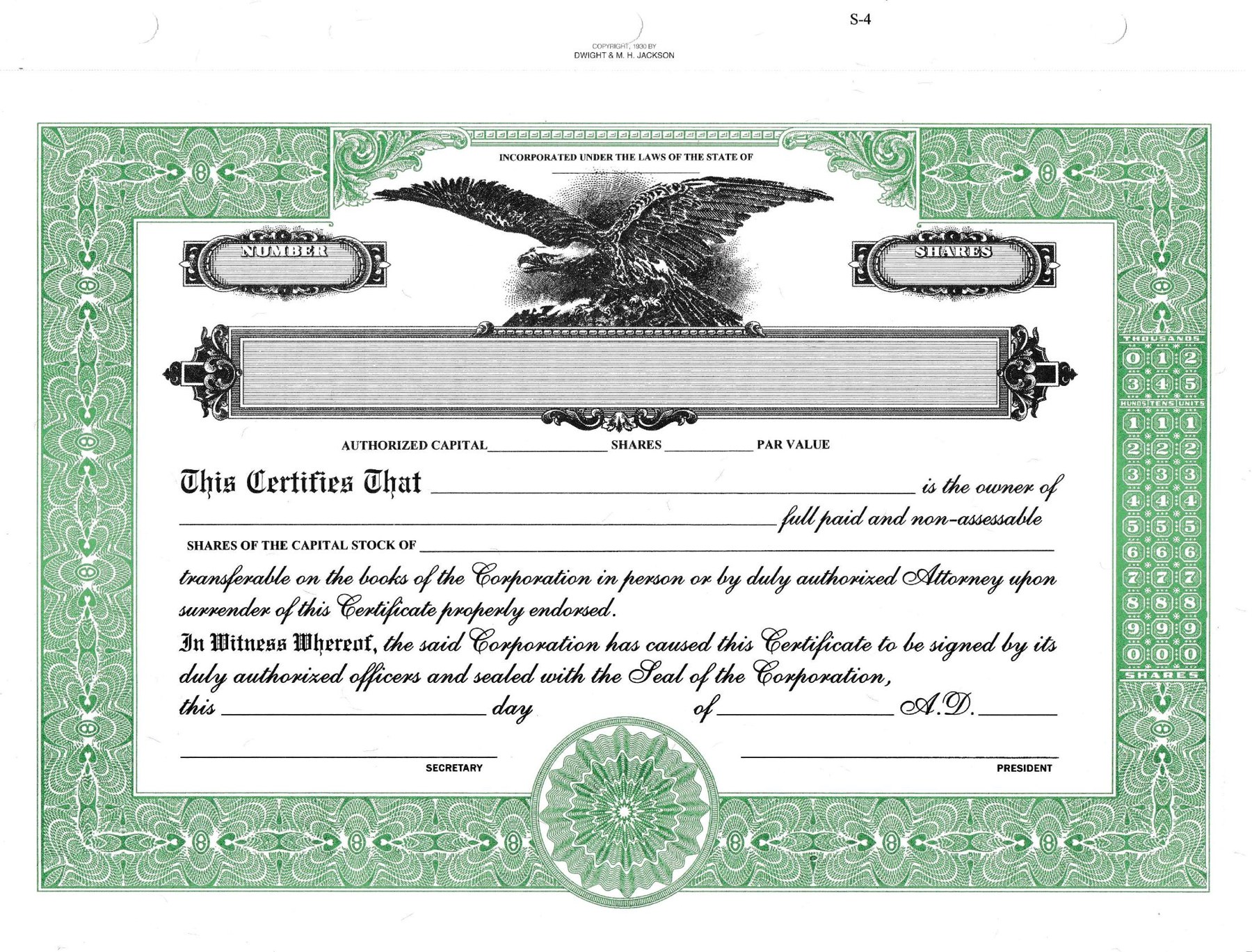 Printed Dwight Jackson Certificates