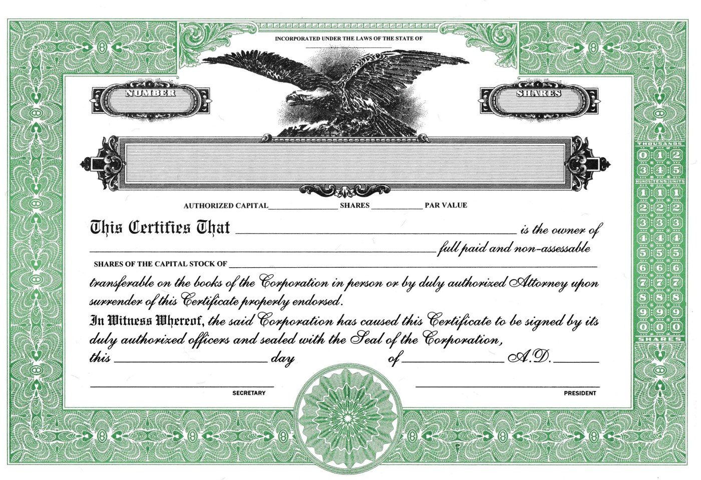 Blank Dwight Jackson Certificates